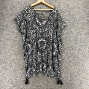 Palisades Blouse Women M Medium Black Geometric Short Sleeve Round Neck Casual